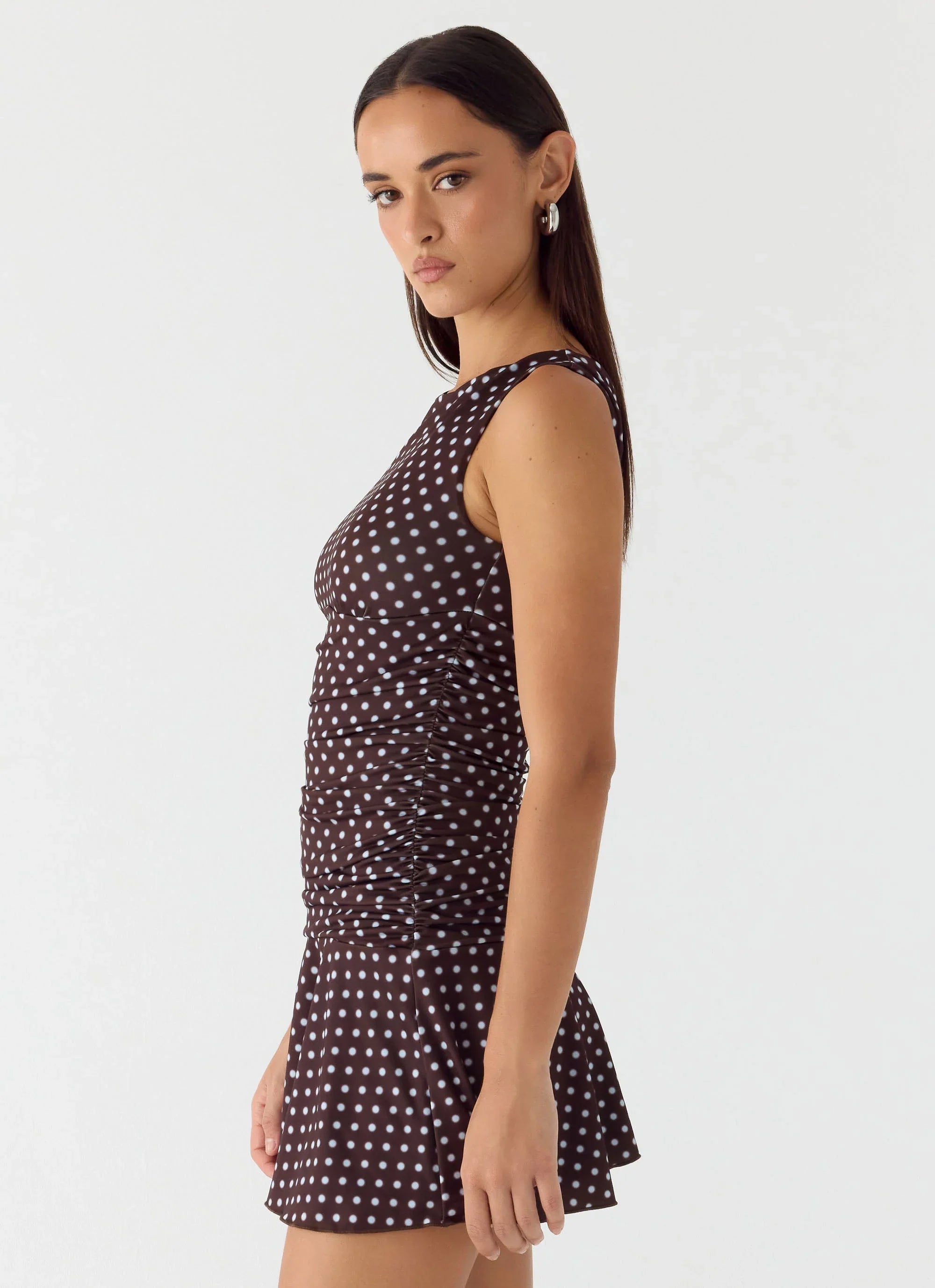 Kelda Mini Dress - Chocolate Blue Dot
